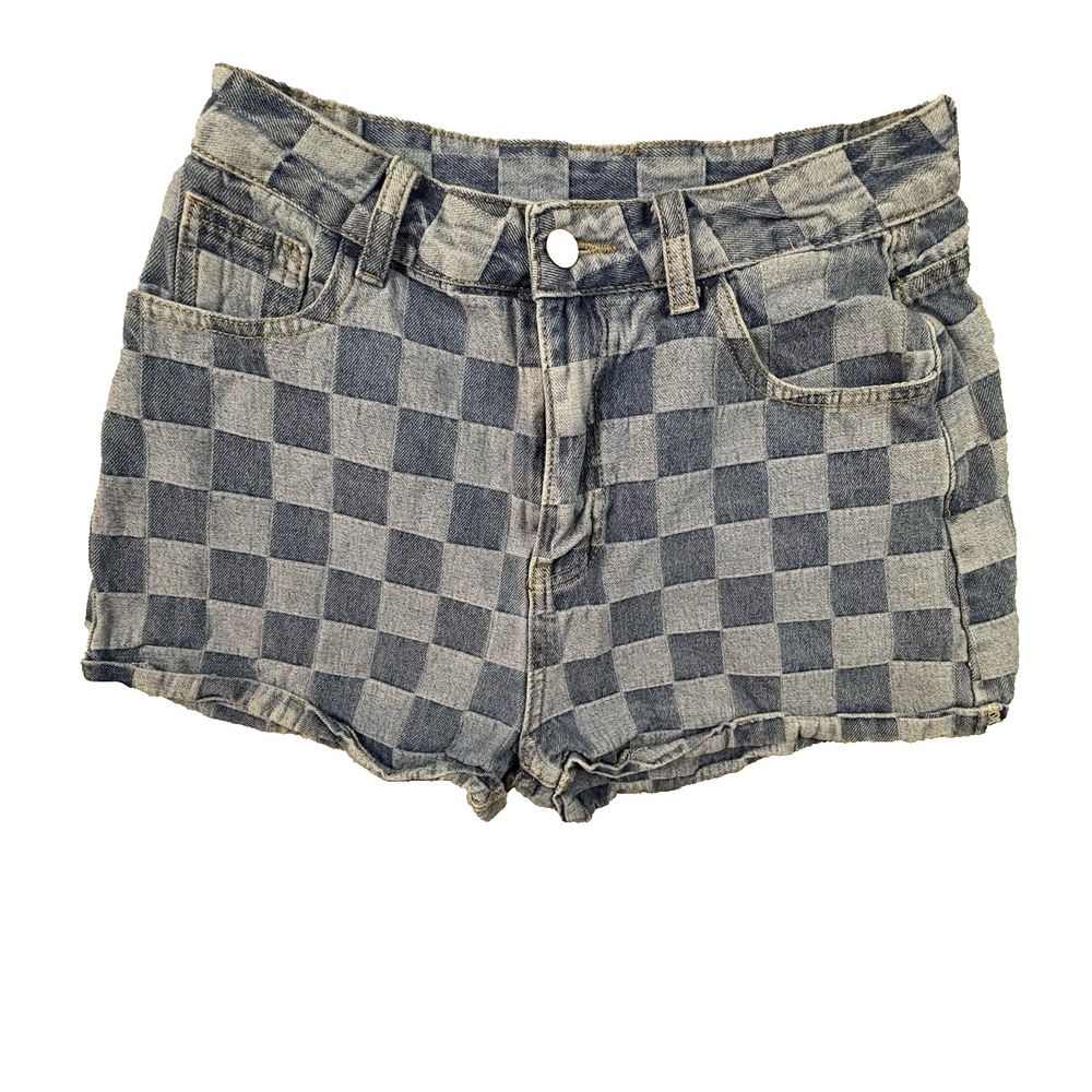 Shein Women's M (27x1.75) Blue Checkered Denim Shorts Y2K